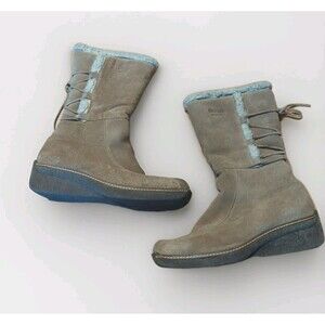 Bastien Industries Tall Moccasin Boots Womens 9.5B Tan Beige Leather Shearling